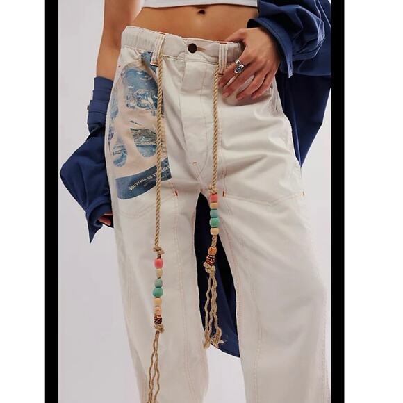 Free People x Dr Collectors Peace Carpenter Pants Sz Large Teddy Forever Hemp - Picture 12 of 12